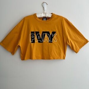 IVY PARK Crop Top Mustard Colour Oversize Fit Spell Out Brand Graphic Sporty